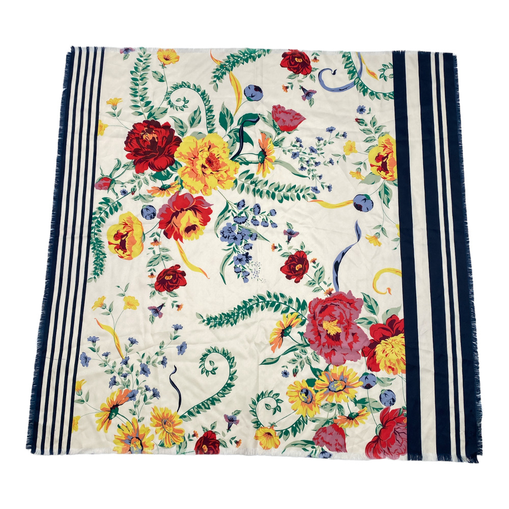 Women's Floral Striped Raw Hem Headscarf